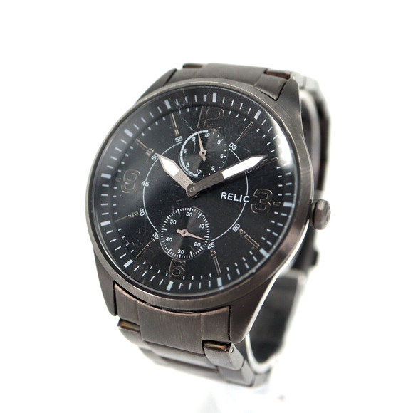 Relic Watch Men 42mm Small Seconds Black Stainless Steel ZR15747 w New Battery - Picture 1 of 15